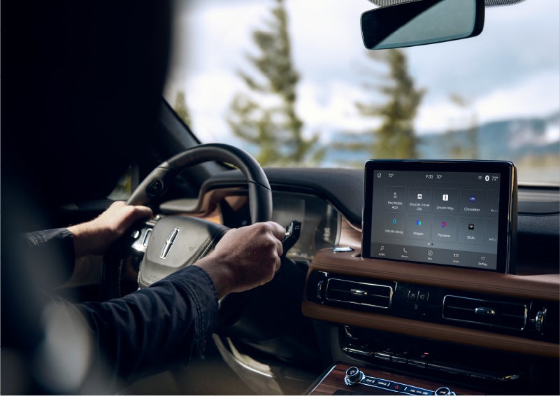 The Lincoln+Alexa app screen is displayed in the center screen of a 2023 Lincoln Aviator® Grand Touring SUV | Dave Sinclair Lincoln in Ballwin MO