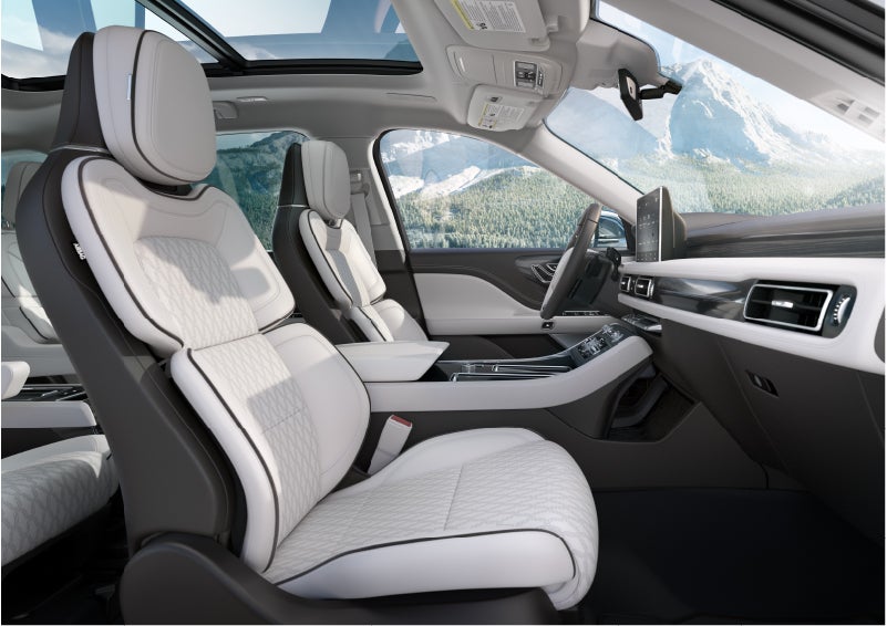 The interior of a Lincoln Aviator® Black Label model is shown in the Chalet theme | Dave Sinclair Lincoln in Ballwin MO