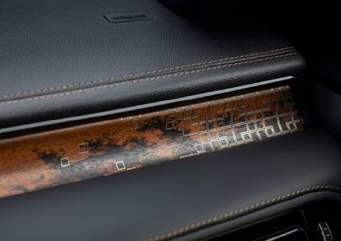 A close-up shot of the 2026 Lincoln Aviator® dashboard with unique black and brown accents and brown stitching | Dave Sinclair Lincoln in Ballwin MO