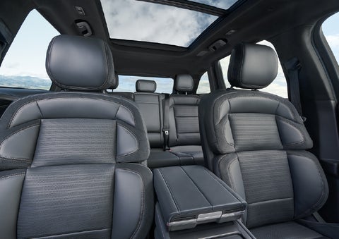 The spacious second row and available panoramic Vista Roof® is shown. | Dave Sinclair Lincoln in Ballwin MO